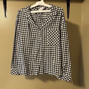 Auden Women's Check Flannel L/S Top & Shorts Pajama Set Black/White Size XXL NWT